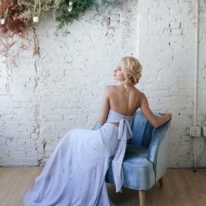 JENNY YOO Kiara Tie Back Chiffon in Disty Floral Printed Gown Size US 2 NWOT